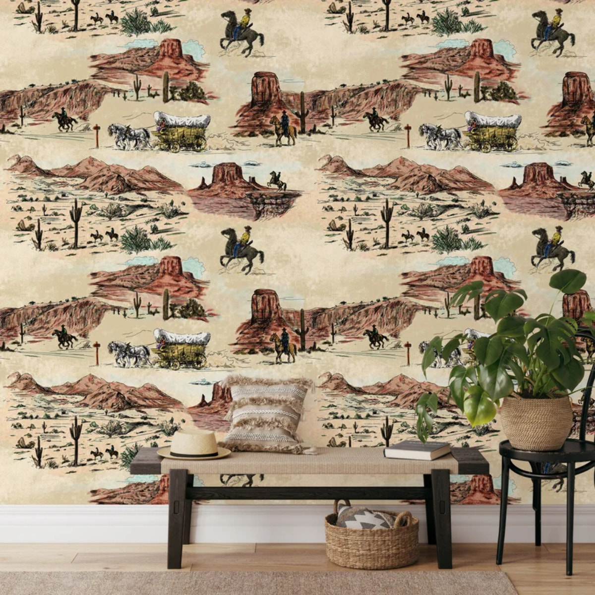 Carta da Parati Western nel Deserto Beige