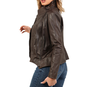 Giubbino in vera pelle di vitello Marrone-Slim Fit