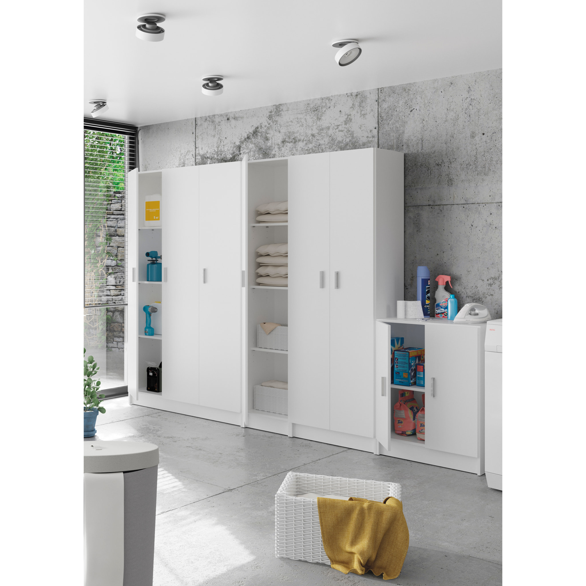 Armadio Armadietto Multiuso A Colonna 2 Ante Battenti E 4 Ripiani Salvaspazio Cantina Camera Garage Ripostiglio Dispensa Cucina 58.5x180x38 Cm Bianco