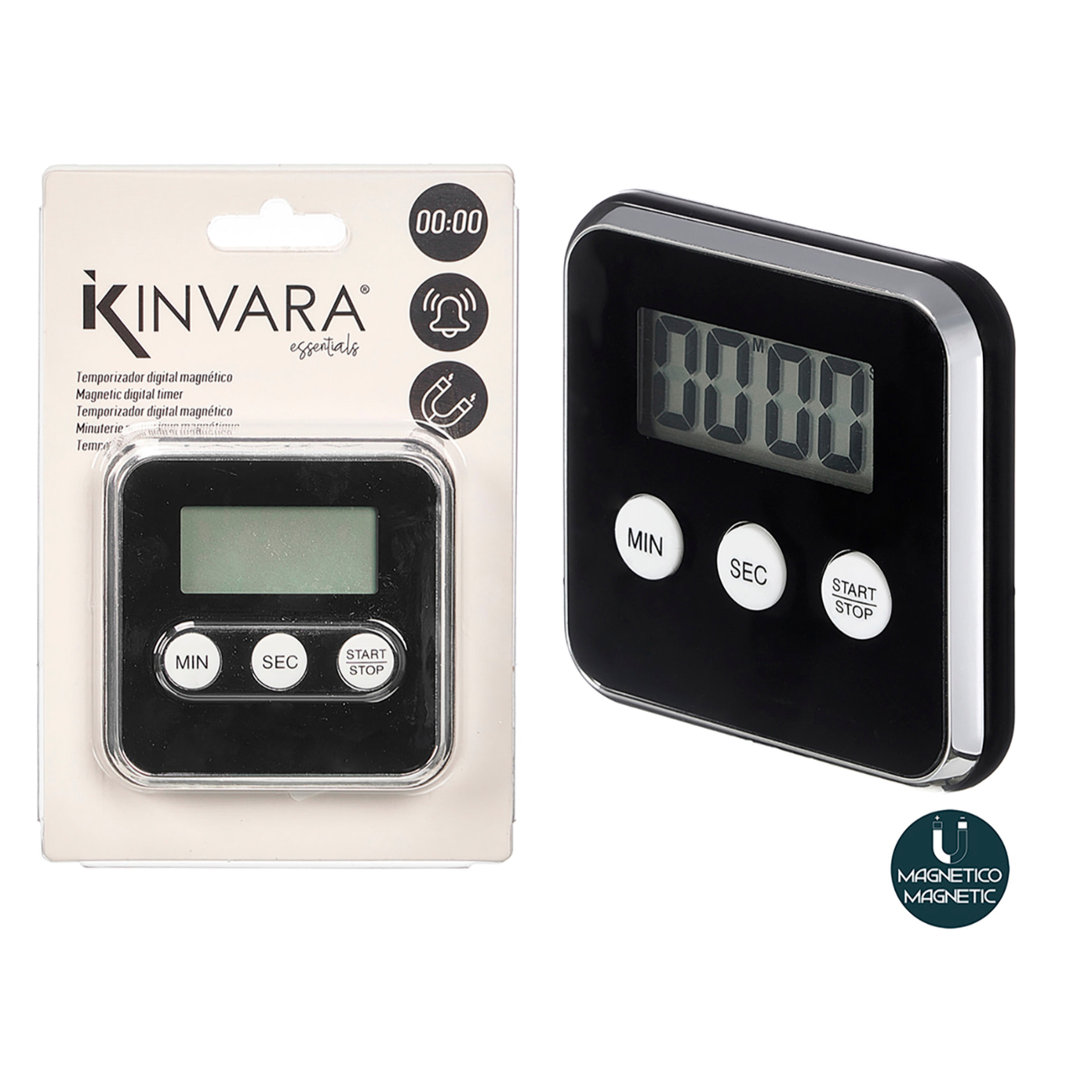 Reloj digital magnético de cocina. Con temporizador y aviso sonoro.