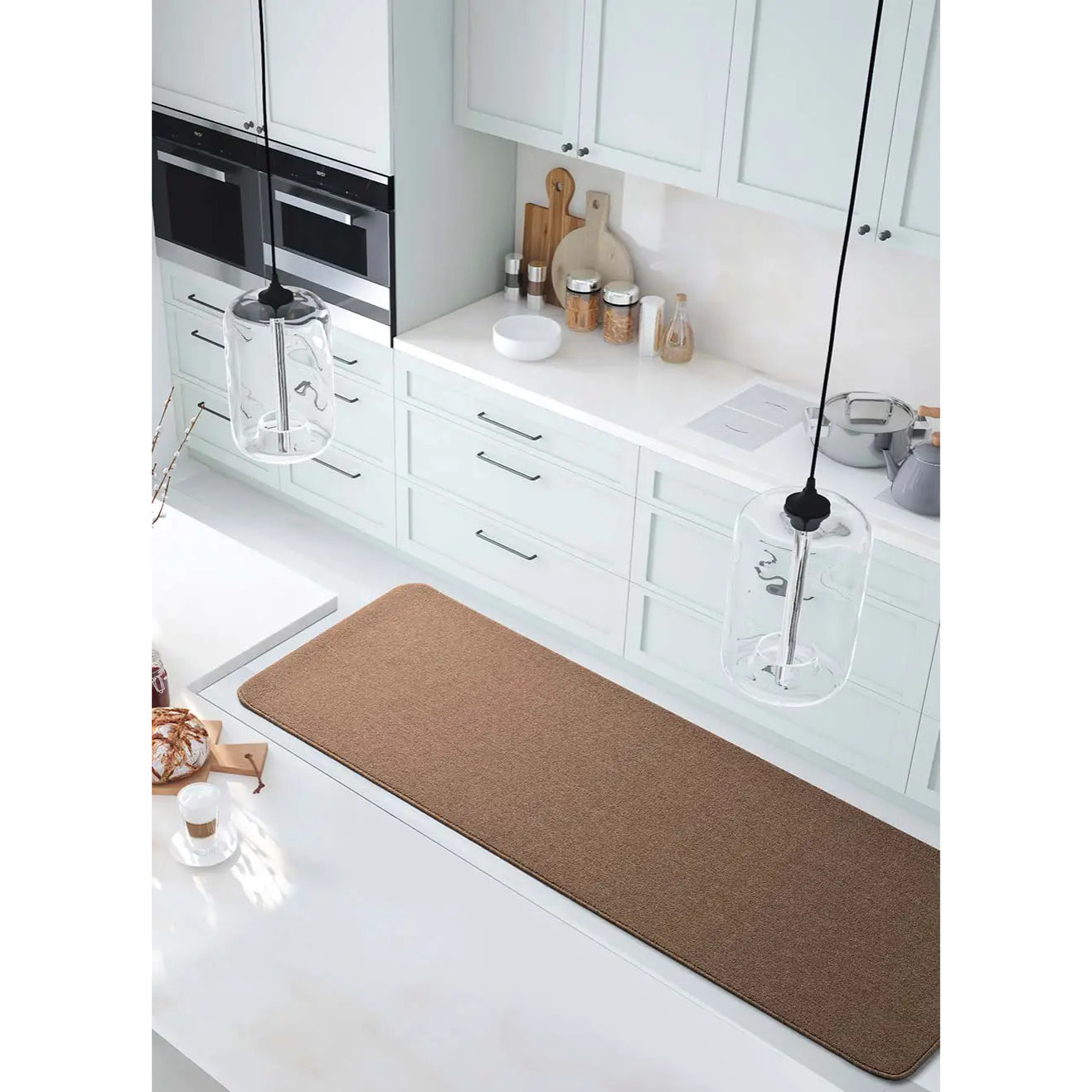 LEILA Alfombra de pasillo lisa de pelo corto beige, varias medidas disponibles.