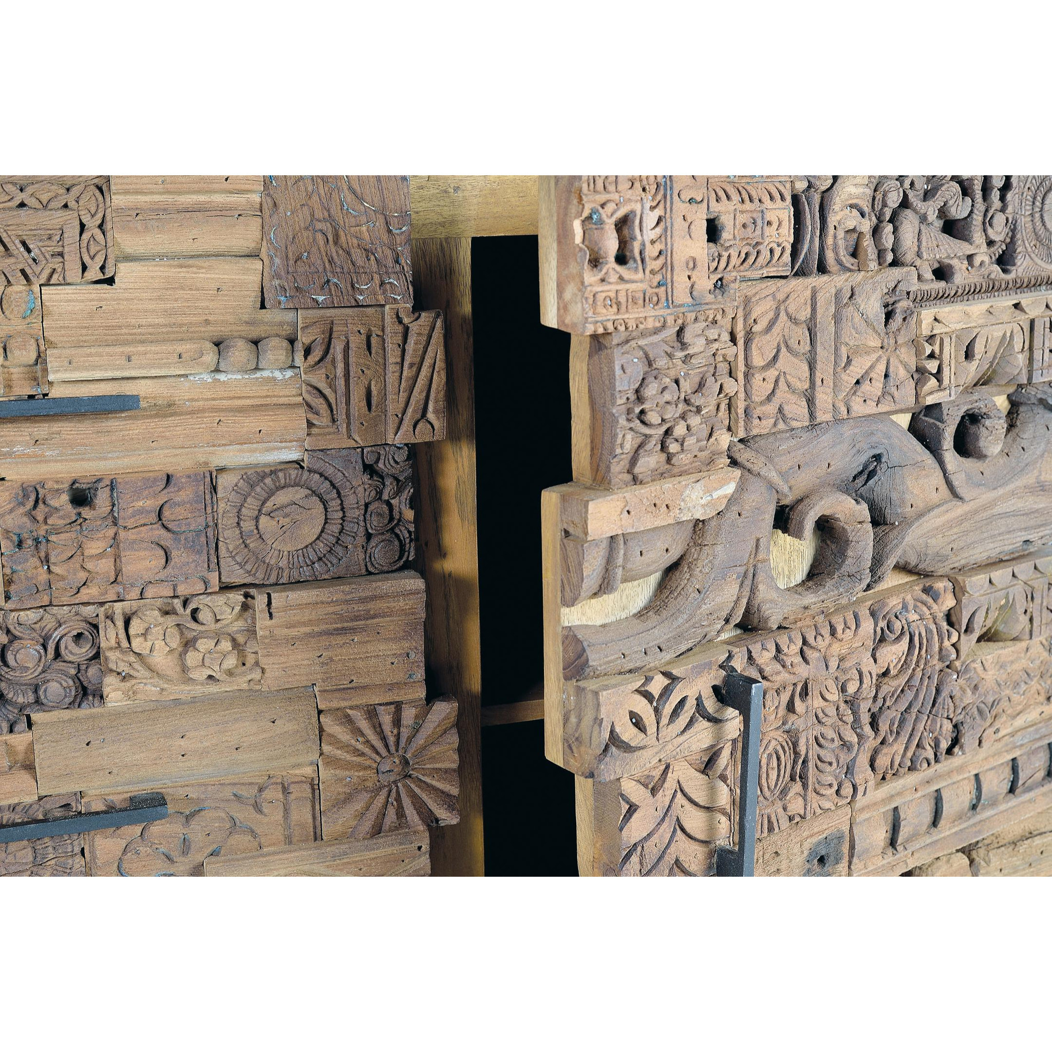 Aparador de Madera de Mango, Madera Recuperada Estilo Boho Étnico Tallado