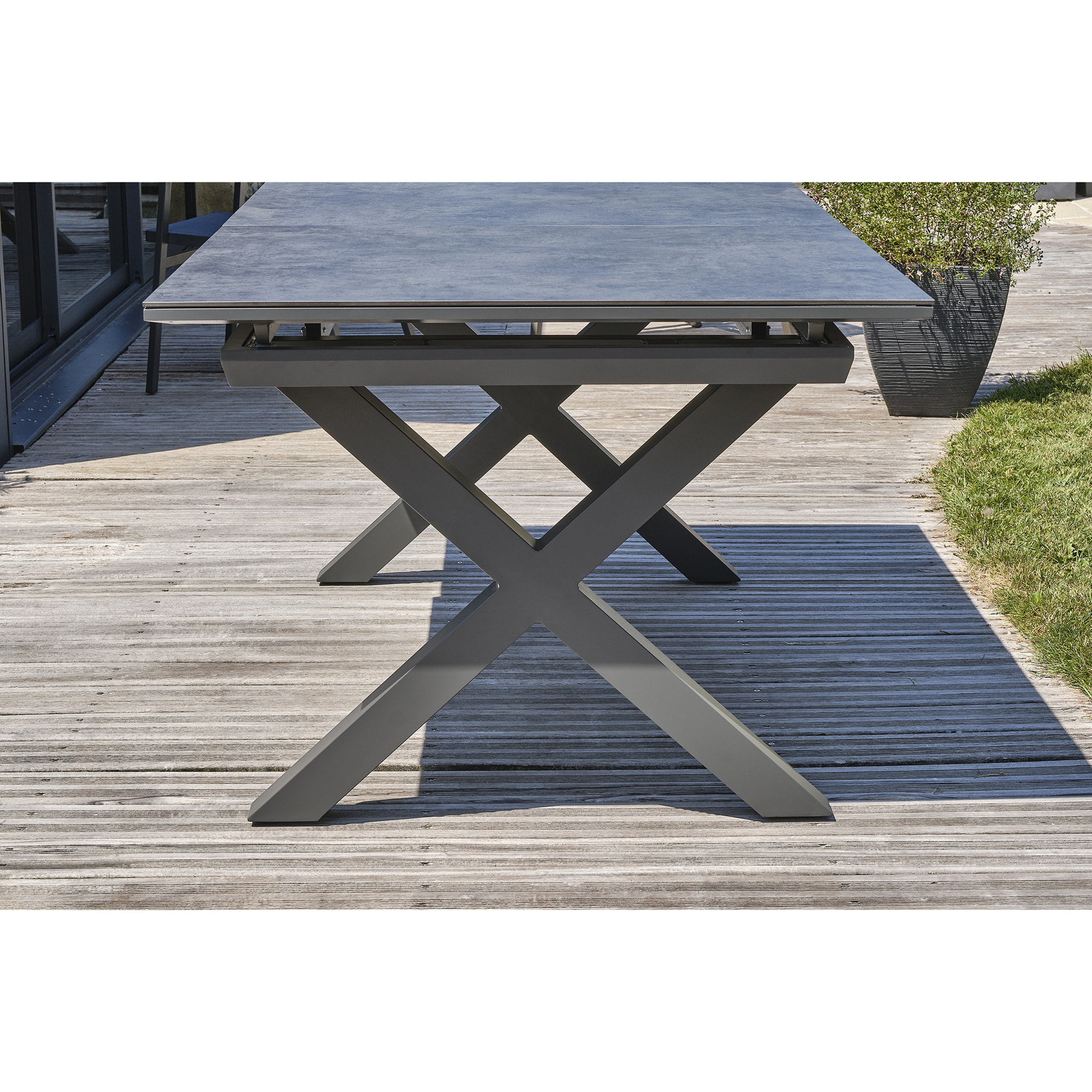 FLORIDE - Table de jardin en aluminium gris anthracite et plateau en céramique