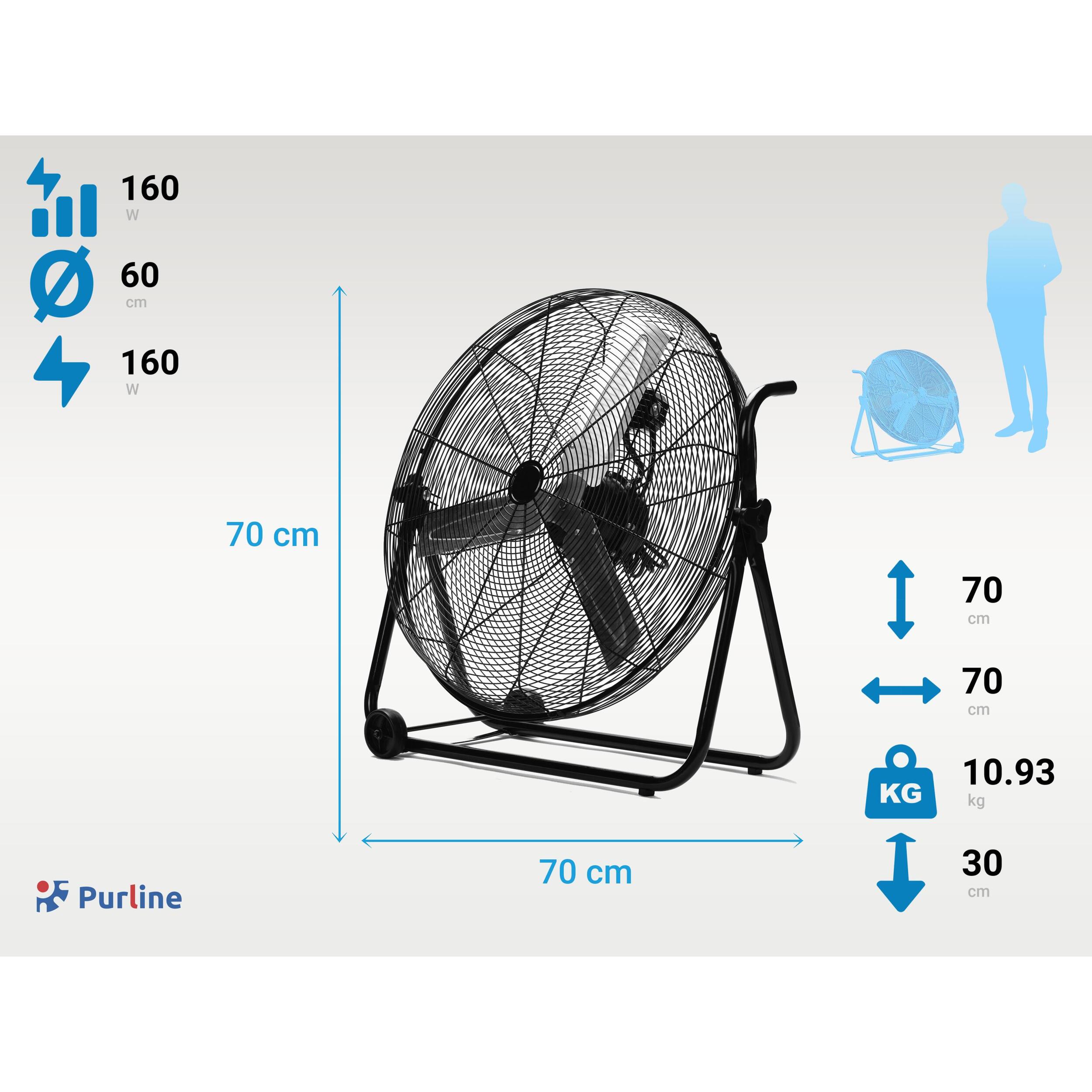 Ventilador industrial de aluminio 160 W con 3 velocidades y ruedas VENTY IND 160 PURLINE