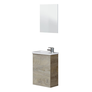 Mobile sottolavabo Peoria, Mobiletto per bagno sospeso, Armadio a 1 anta con specchio e lavabo, cm 40x22h58, Rovere