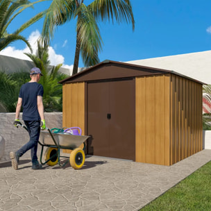 Abri de jardin métal aspect bois Yardmaster 6,44 m² + kit d'ancrage