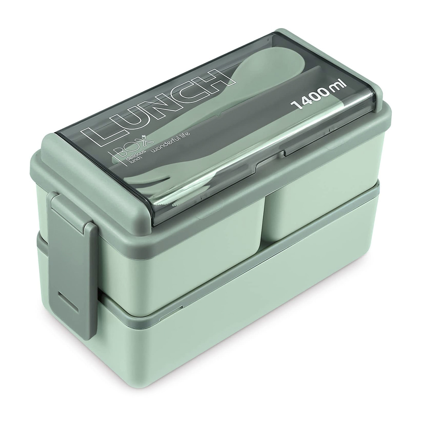 Lunch box ermetico a 2 altezze, per conservare gli alimenti, 1400ml. Include posate. Adatto al microonde