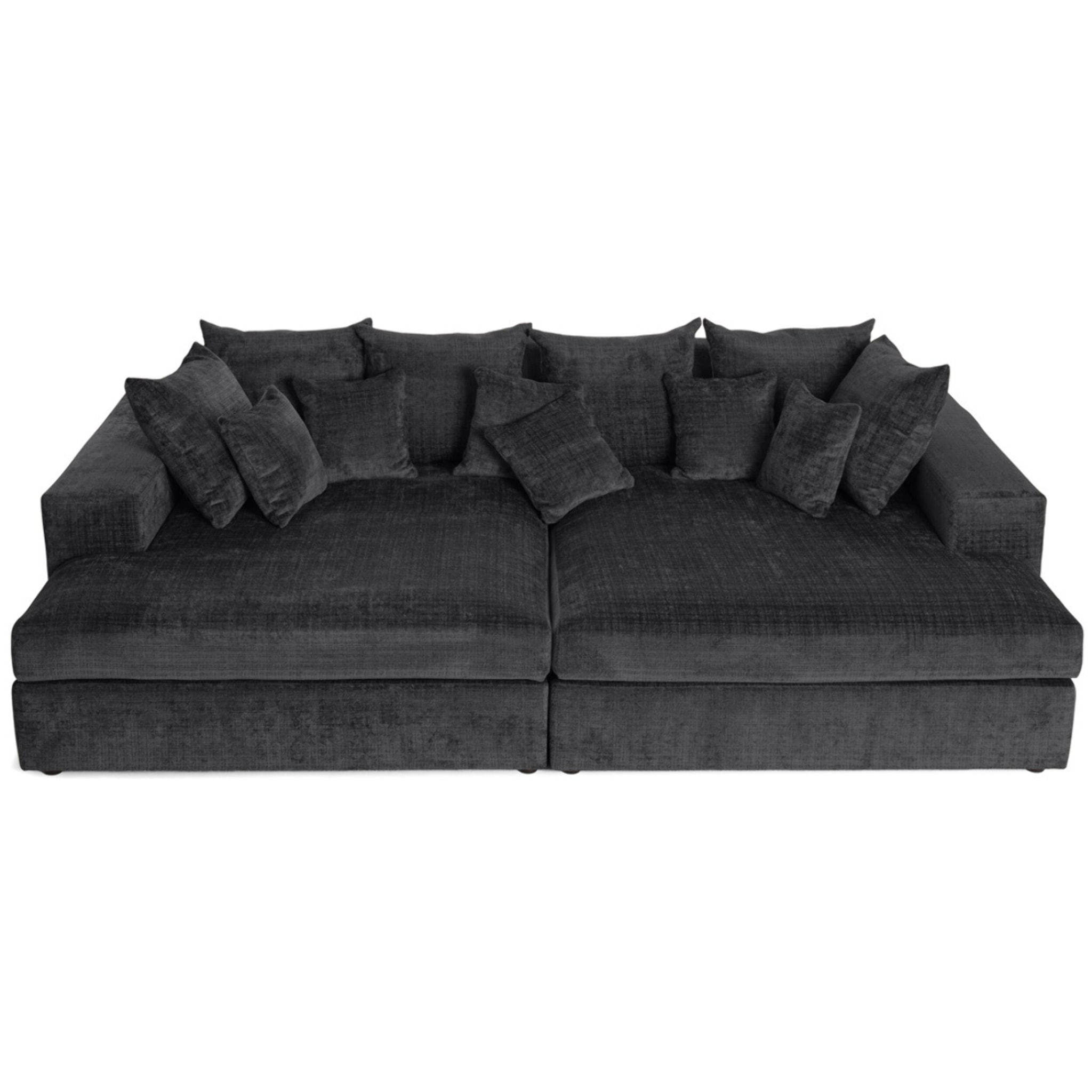 Collins - canapé droit 4 places avec double méridienne - assise profonde - en velours texturé - Gris