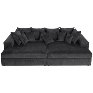 Collins - canapé droit 4 places avec double méridienne - assise profonde - en velours texturé - Gris