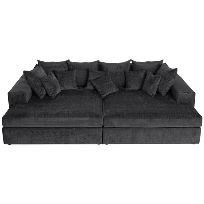 Collins - canapé droit 4 places avec double méridienne - assise profonde - en velours texturé - Gris