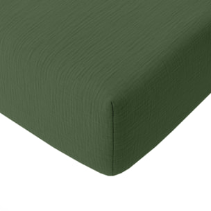 Drap housse bonnet:30cm 100% gaze de coton lavé vert cèdre