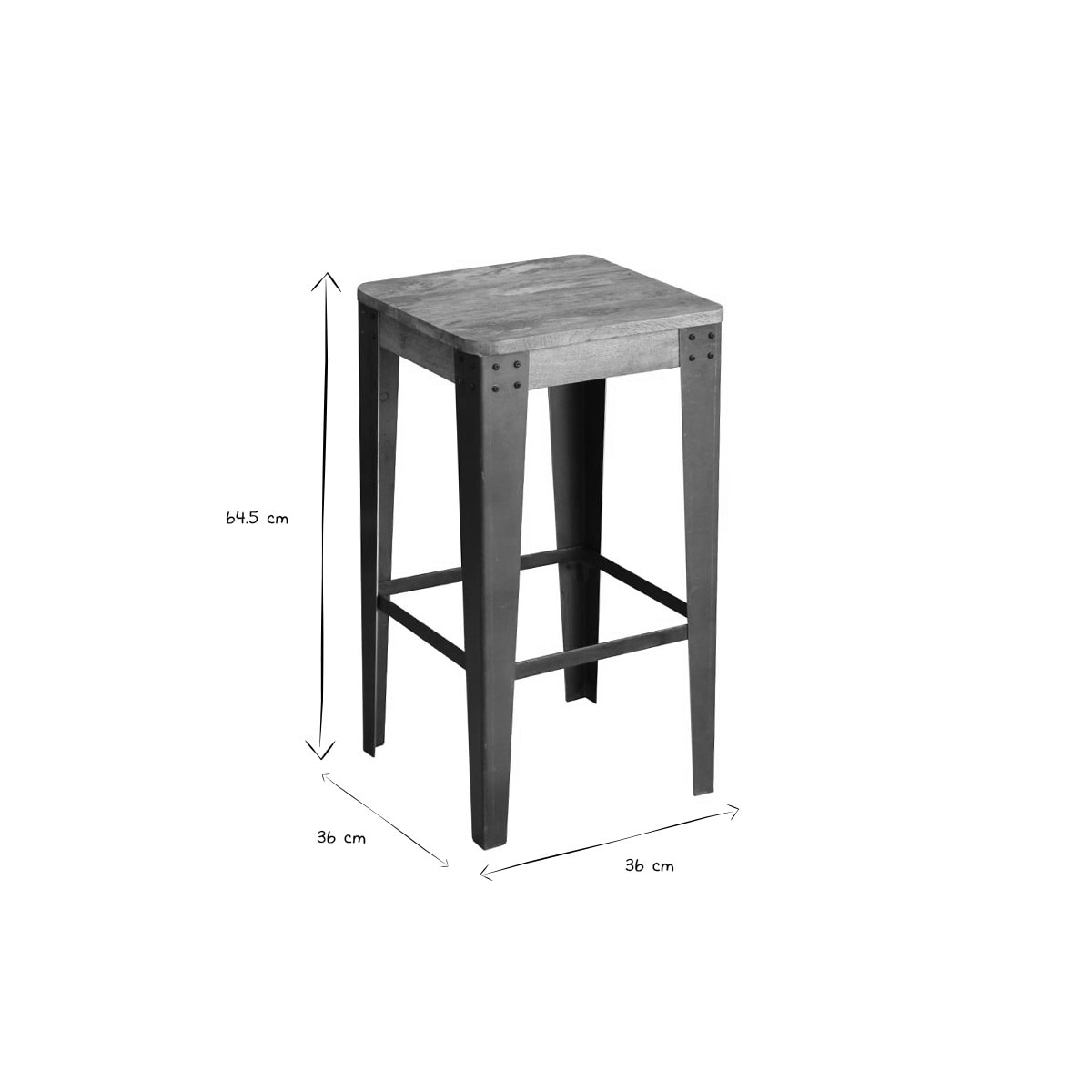 Tabouret de bar industriel métal et bois manguier massif H65 cm MADISON