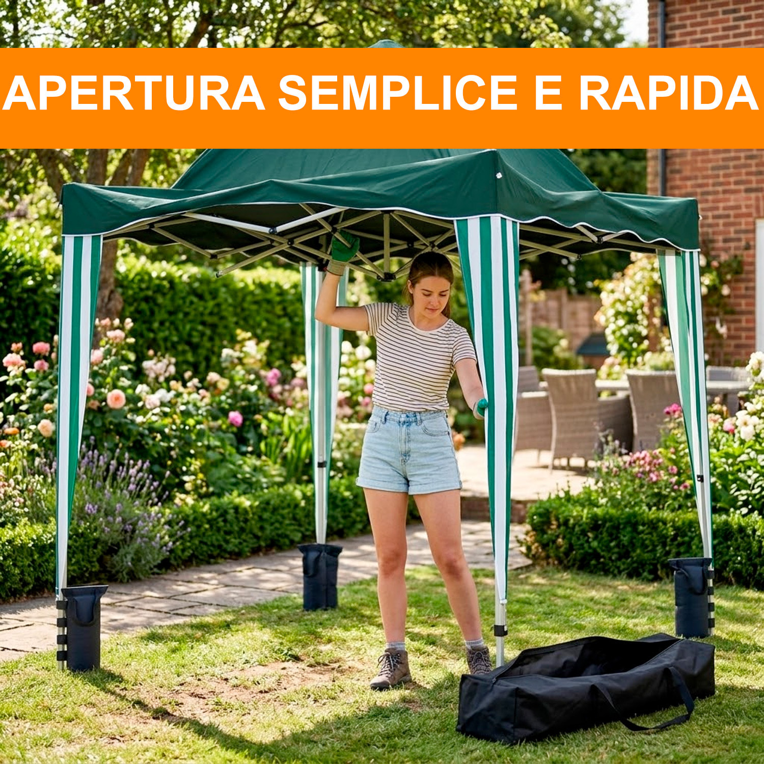 Gazebo Pieghevole 3x4 M in Acciaio con Telo Idrorepellente 160 g/m² Anti-UV Struttura Robusta Apertura Rapida a Fisarmonica Borsa e 4 Sacche Verde