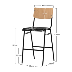 Lot de 2 chaises pour îlot central 66 cm en bois clair et noir - Clem