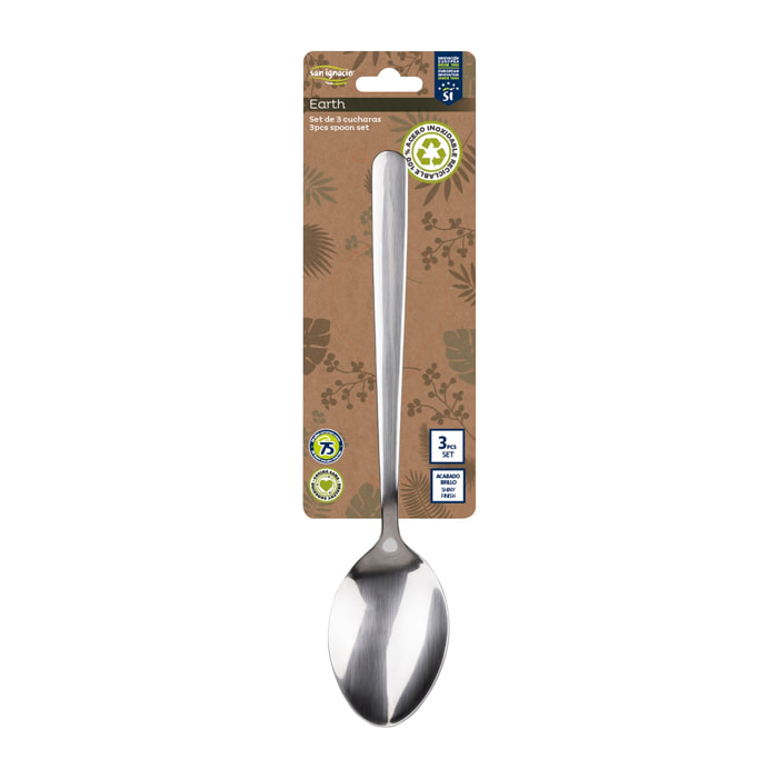 Set 3pc cuchara  acero inox reciclado brillo earth