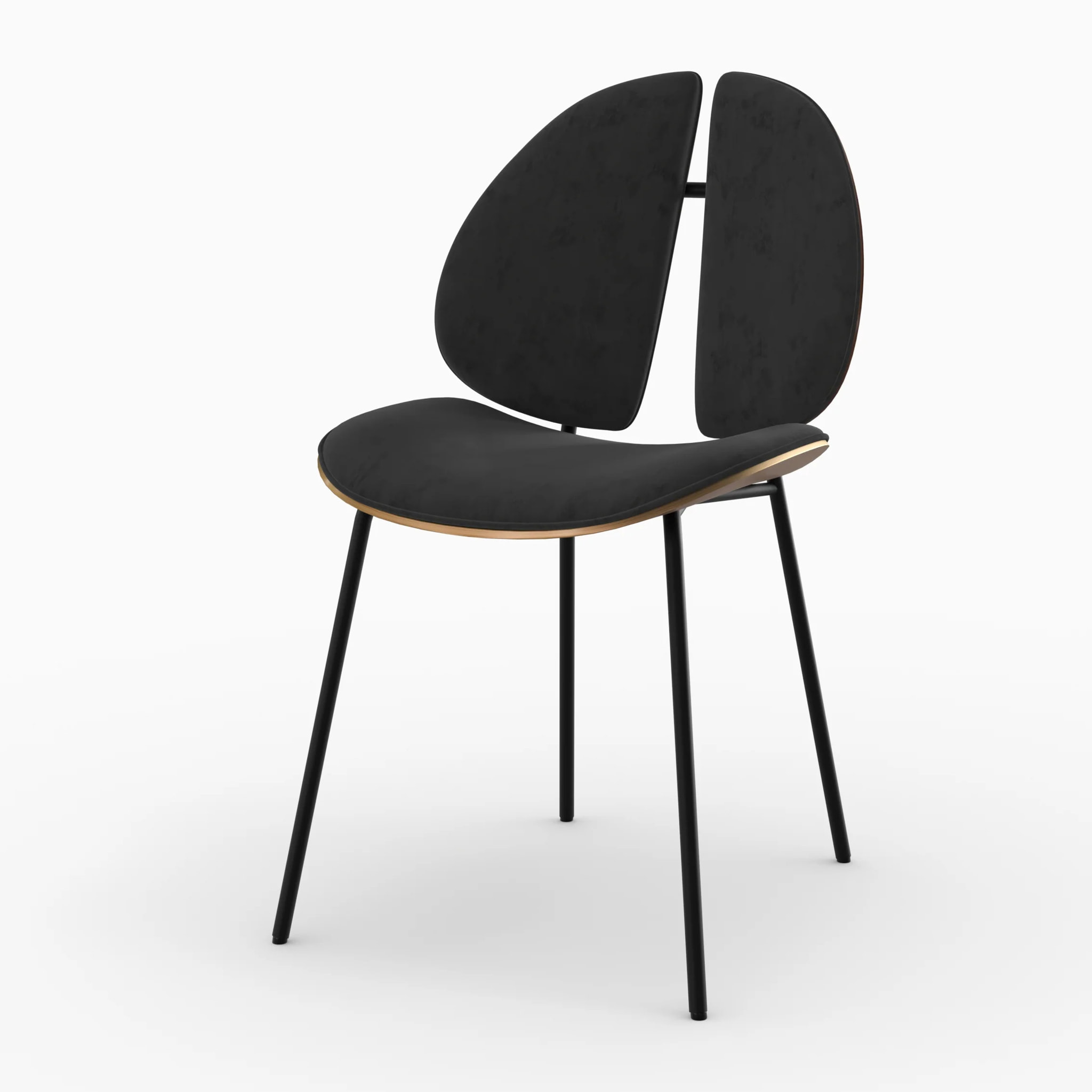 Chaise en velours noir et bois de noyer - Coccinelle