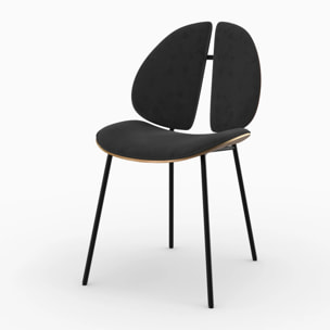 Chaise en velours noir et bois de noyer - Coccinelle