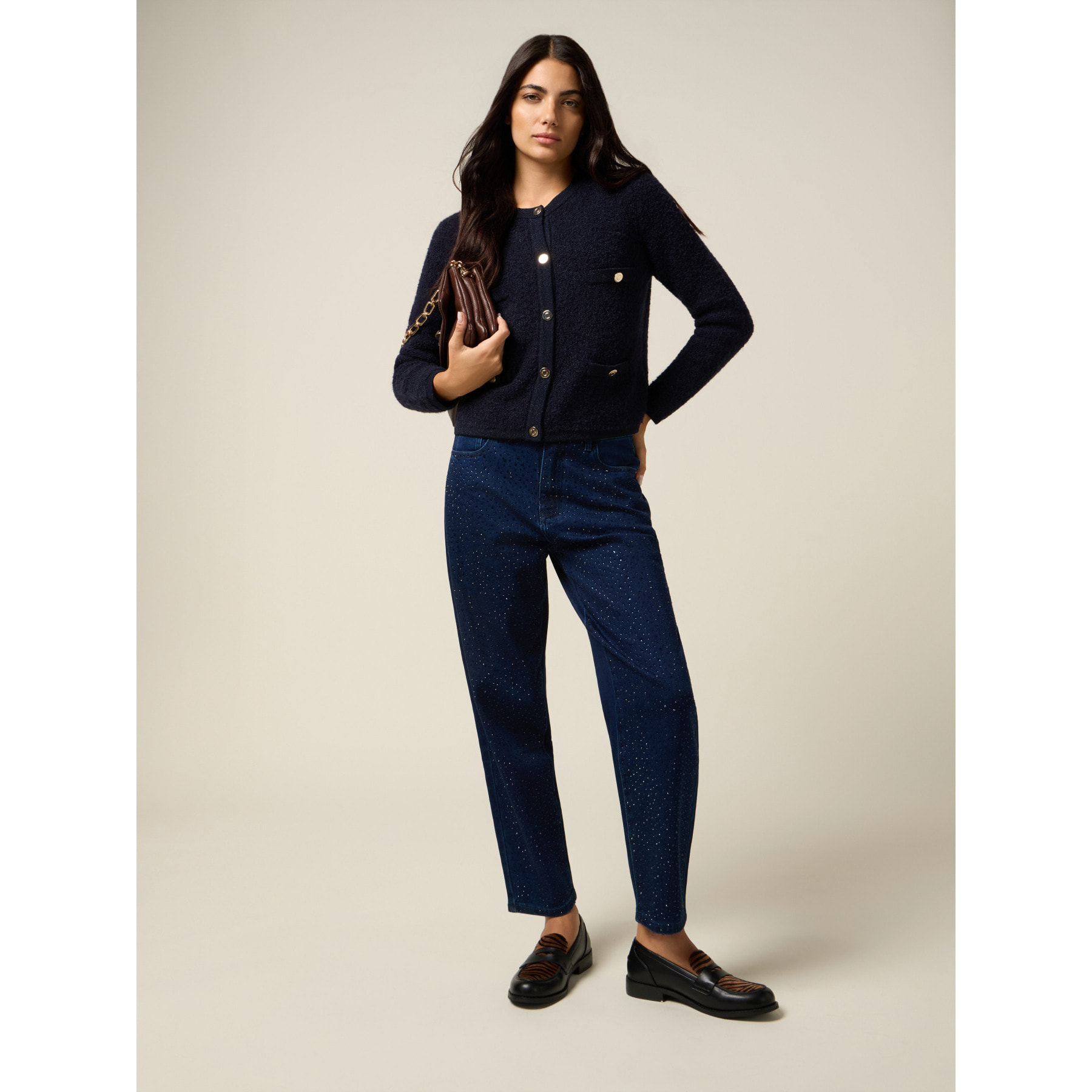 Oltre - Jeans regular con cristalli - Blu
