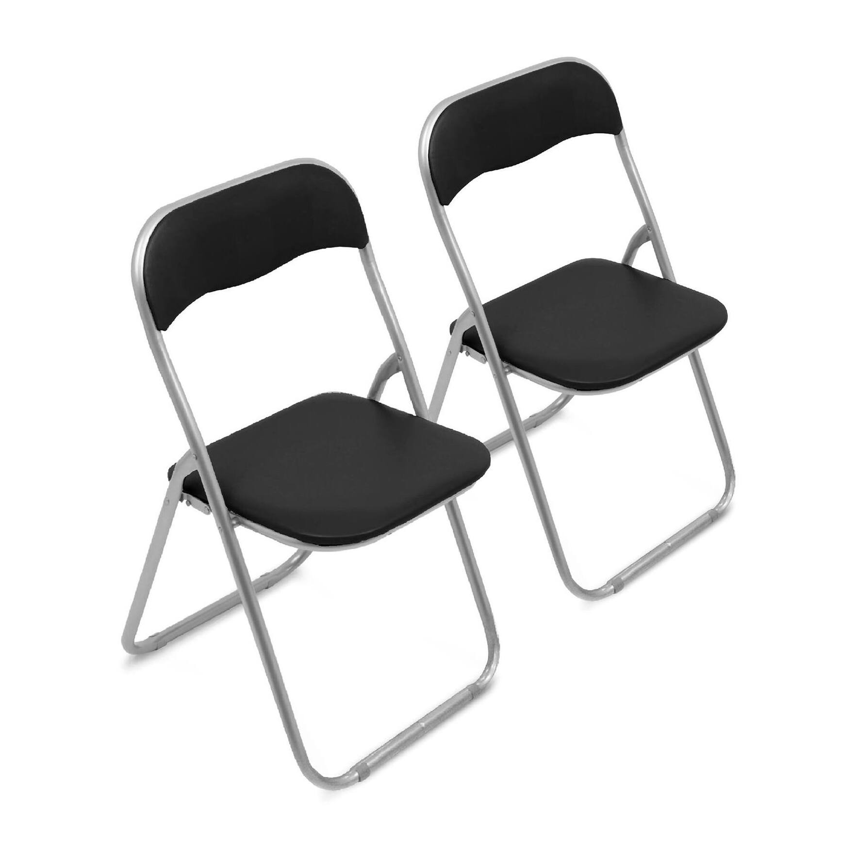 Set di 2 sedie pieghevoli Antenore, Poltrona salvaspazio, Sedia per ospiti, Seduta per riunioni in simil ecopelle, 43x47h80 cm, Nero