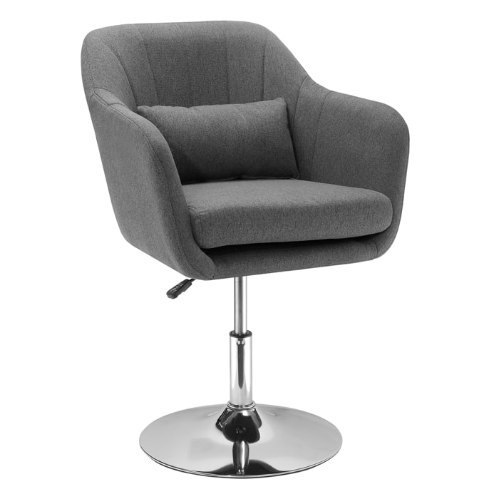 Fauteuil lounge design grand confort coussins lombaires hauteur réglable pivotant 360° piètement métal chromé lin gris