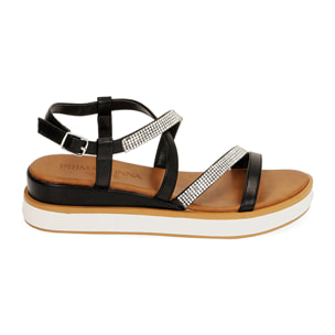 Sandalias negras, cuña 4,5 cm.