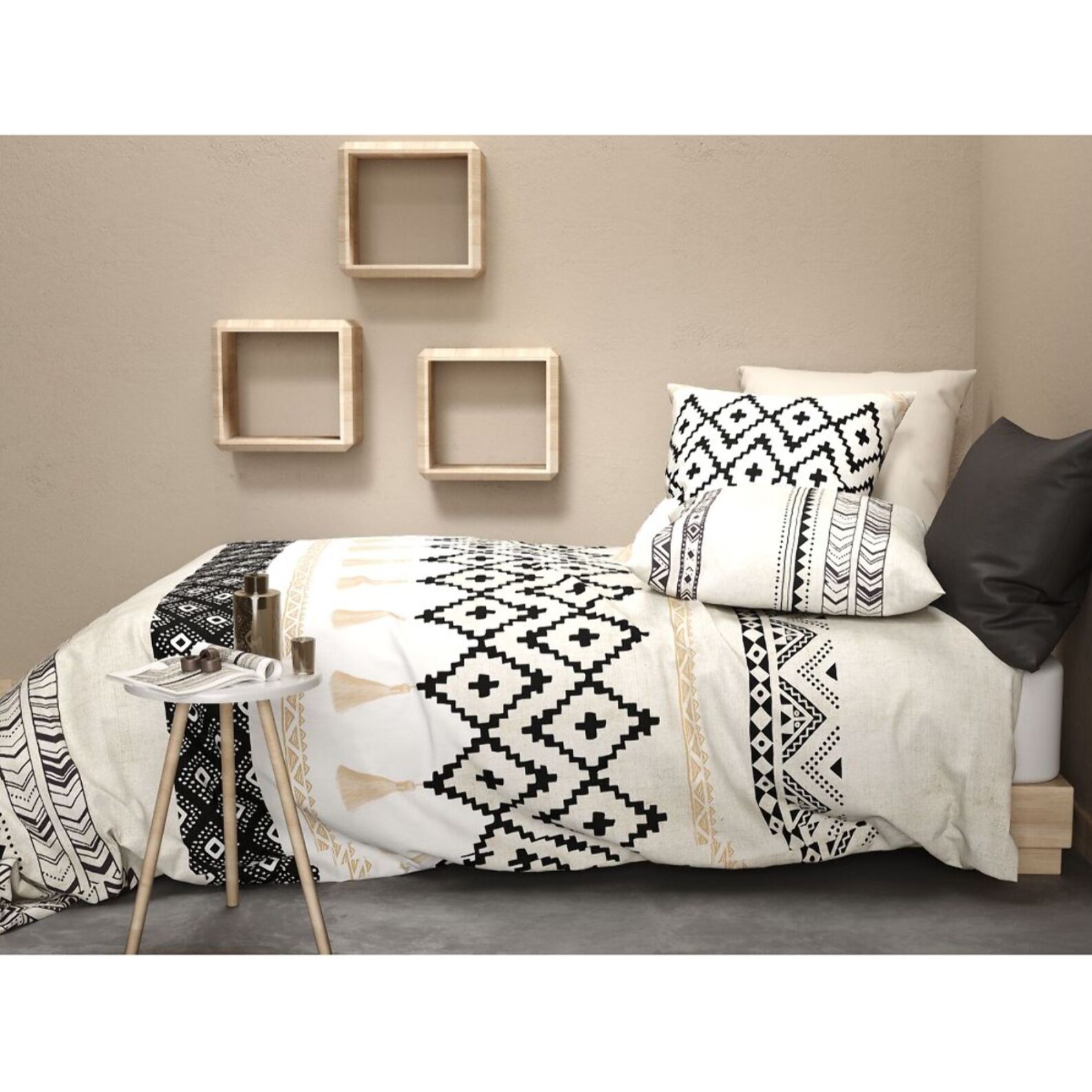 Parure housse de couette coton beige