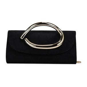 Bolso clutch negro con asa de metal