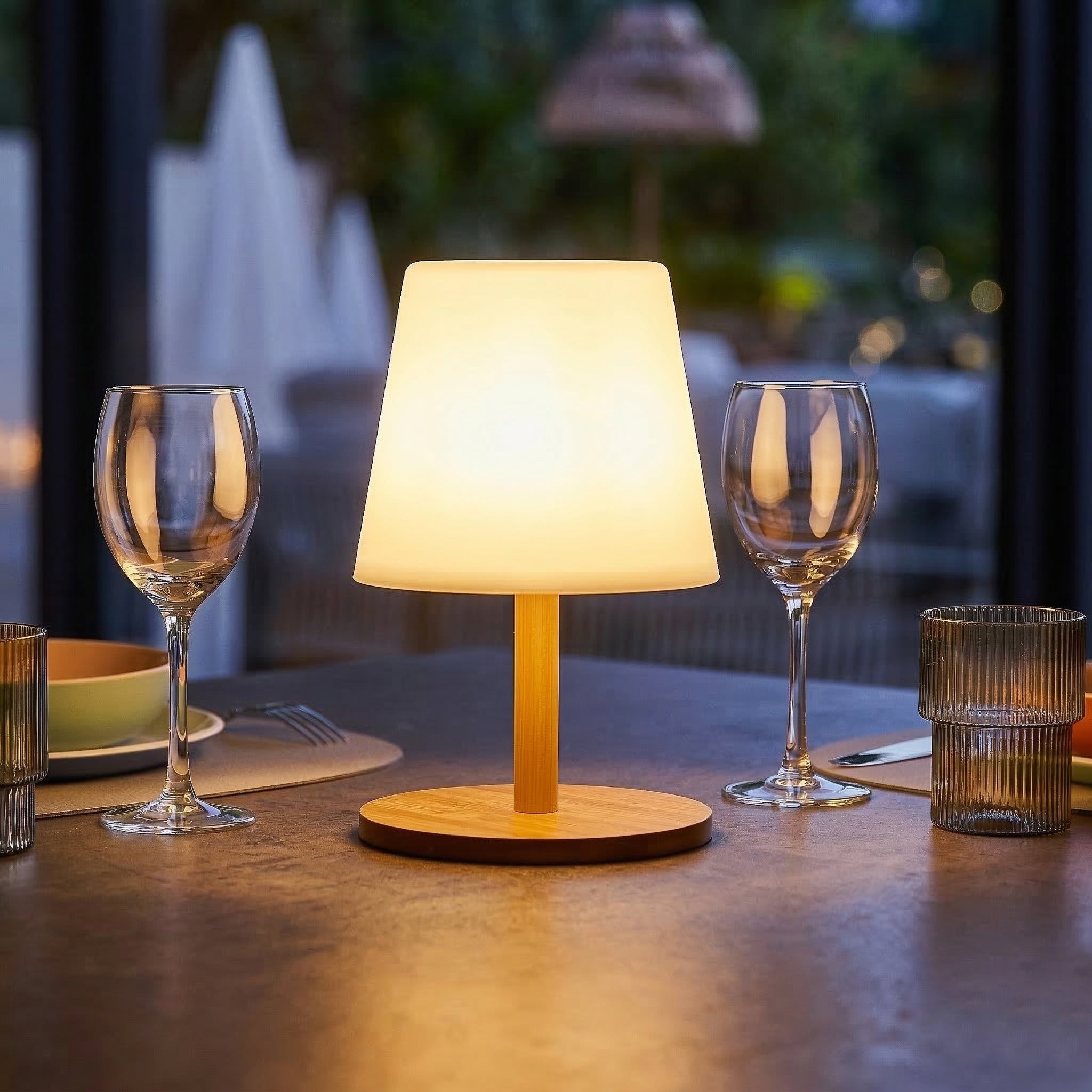 Lot de 2 lampes de table sans fil rechargeables USB effet bois LED blanc chaud dimmable 2x STANDY MINI WOOD H25cm