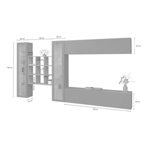 Parete attrezzata Gustavo, Set salotto porta TV a 4 ante, Mobile soggiorno multiuso con vetrina e luce LED, 100% Made in Italy, cm 350x30h180, Antracite