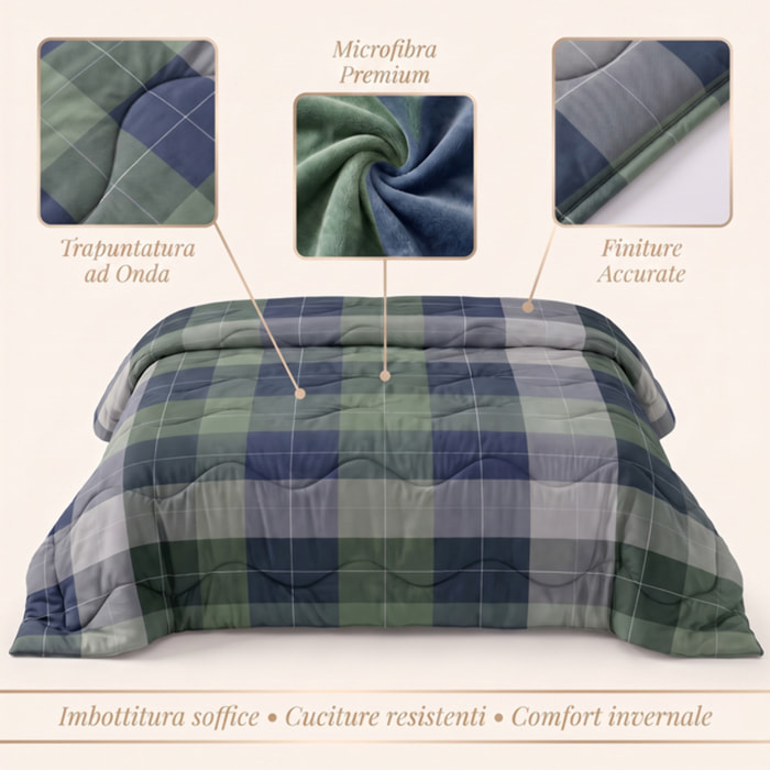 Piumino matrimoniale invernale anallergico 300 g/m², imbottitura ecologica soffice e calda, trapunta letto morbida e leggera, antiacaro e traspirante, lavabile in lavatrice, Made in Italy, comfort termico per notti fredde, dimensioni 260x260 cm