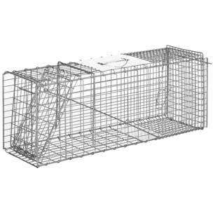 Trampa para Animales Vivos Plegable 81x26x34,5 cm Jaula de Captura de Alambre con Puerta y Asa para Conejos Ratas Roedores Plata
