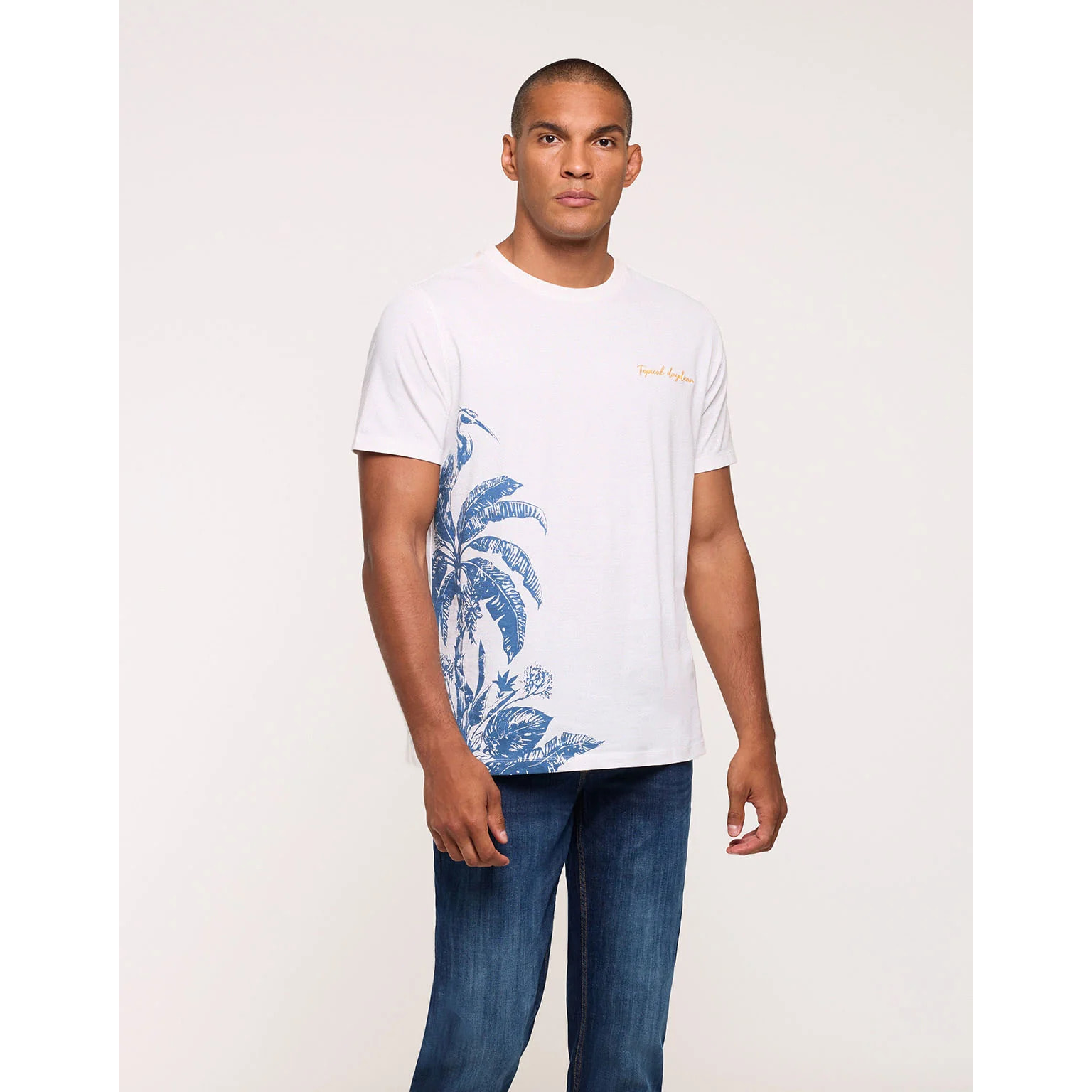 Camiseta Estampado Tropical y Detalle Bordado - Abonito