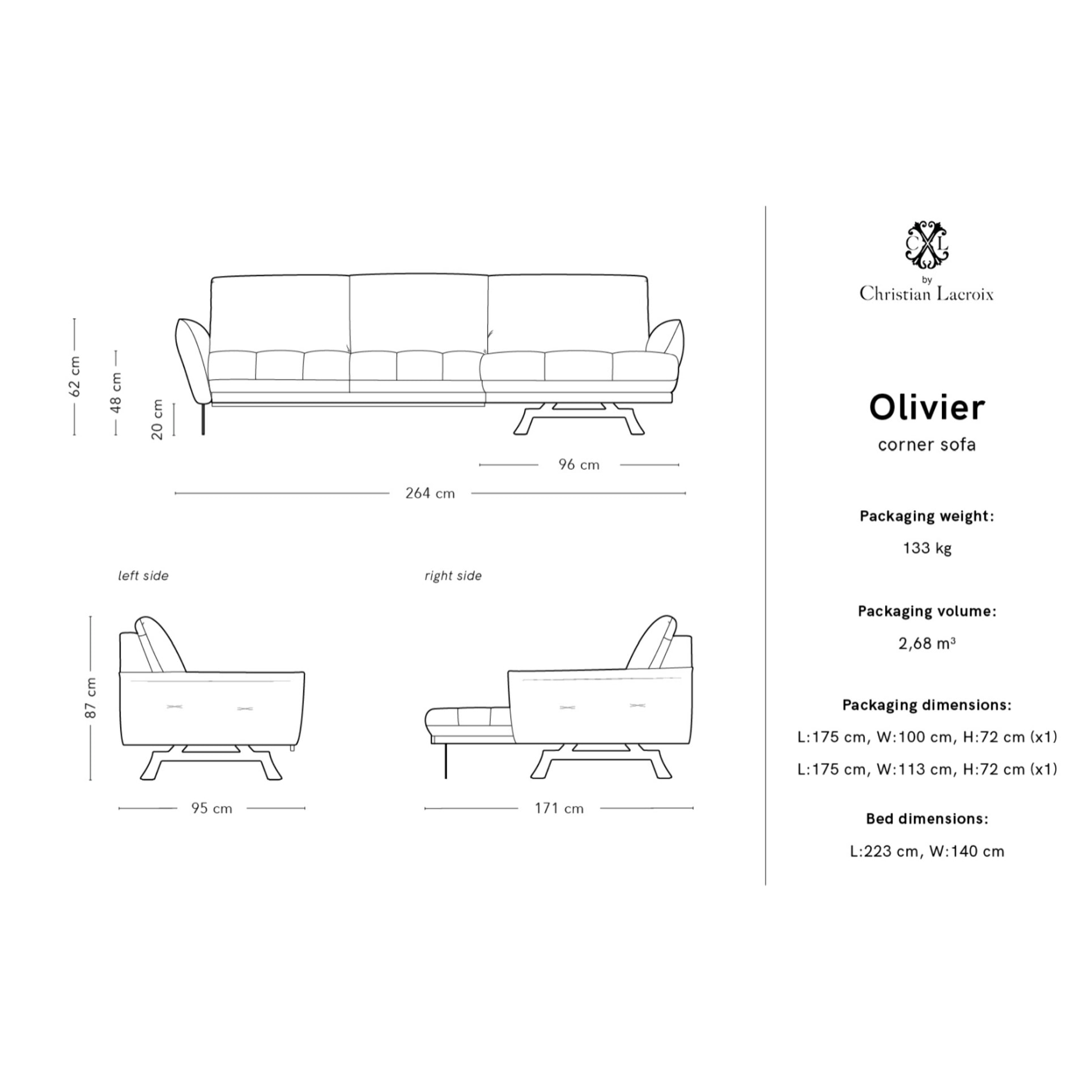 Canapé d'angle droit modulable "Olivier" 4 places en tissu structurel gris