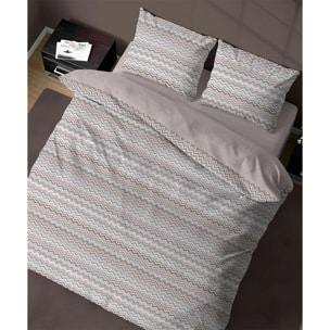 Parure Copripiumino Baia Beige per letto singolo in 100% Cotone e Made in Italy, zig zag moderno