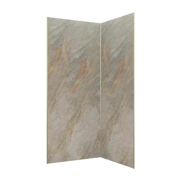 Pack 2 Panneaux Muraux Pierre Wood Stone 90x210 cm + Profilés Or Brossé