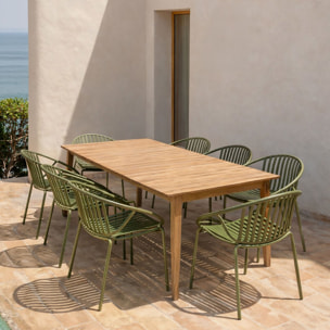 Ensemble de jardin table en bois d'acacia et 8 fauteuils vert CALYPSO
