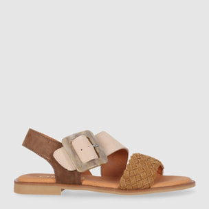 Sandalias de Serraje - Multi-Marron - Tacón: Bajo