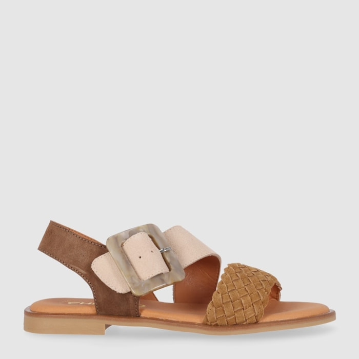 Sandalias de Serraje - Multi-Marron - Tacón: Bajo