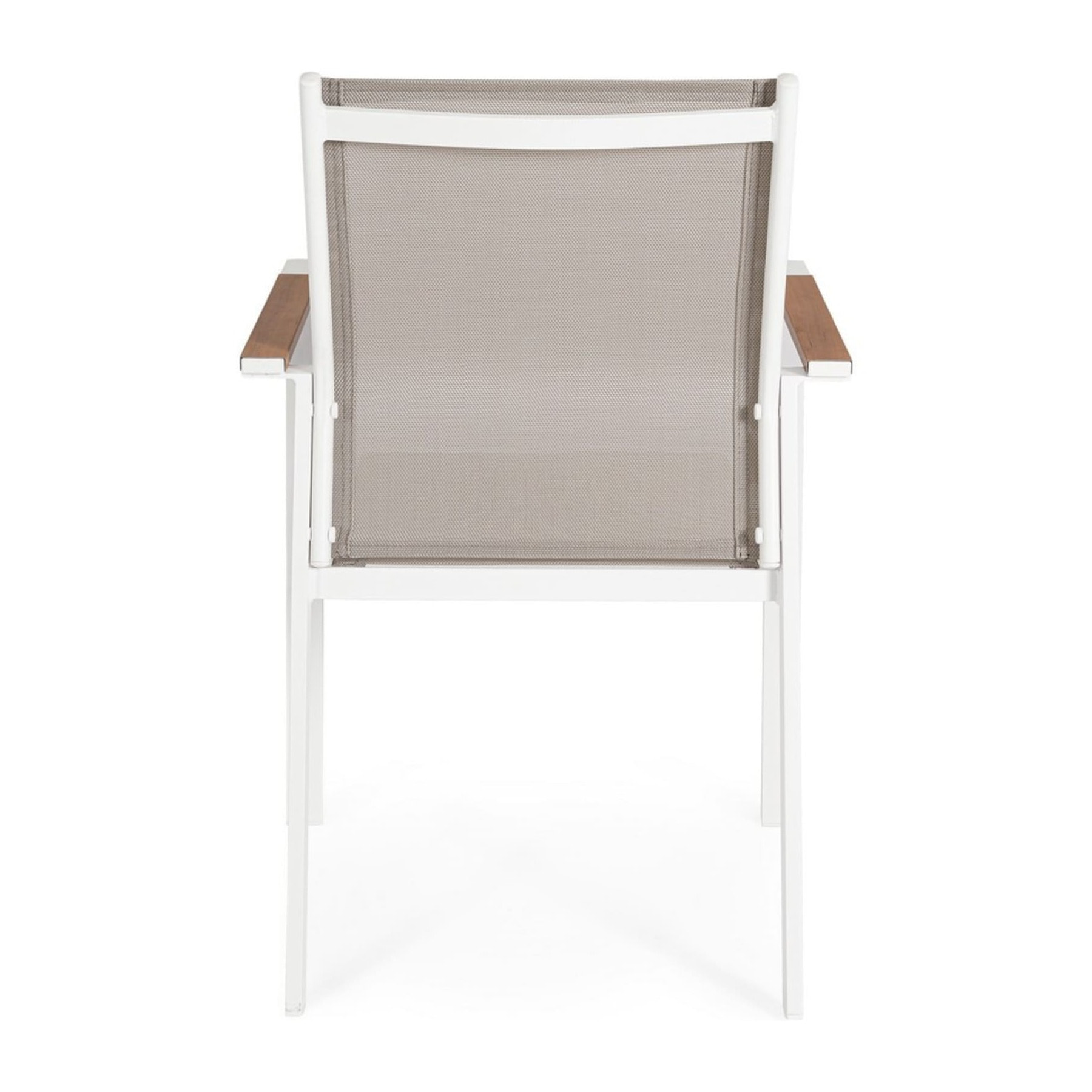 Set 4 sedie da giardino DENIA in textilene grigio tortora con inserti effetto legno e struttura bianca