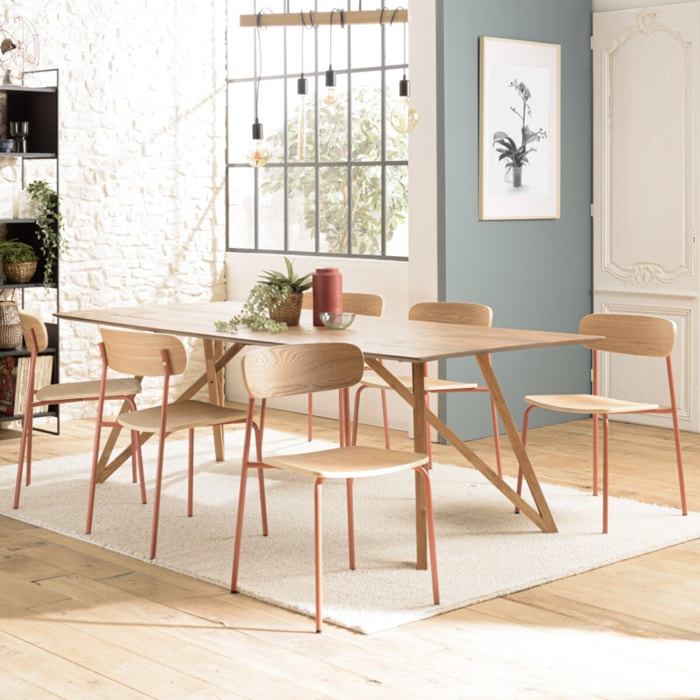TOM - Lot de 2 chaises « écolier » en bois de frêne et acier terracotta
