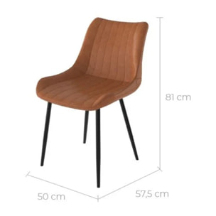 Lot de 2 chaises en cuir synthétique camel et métal noir - Killi