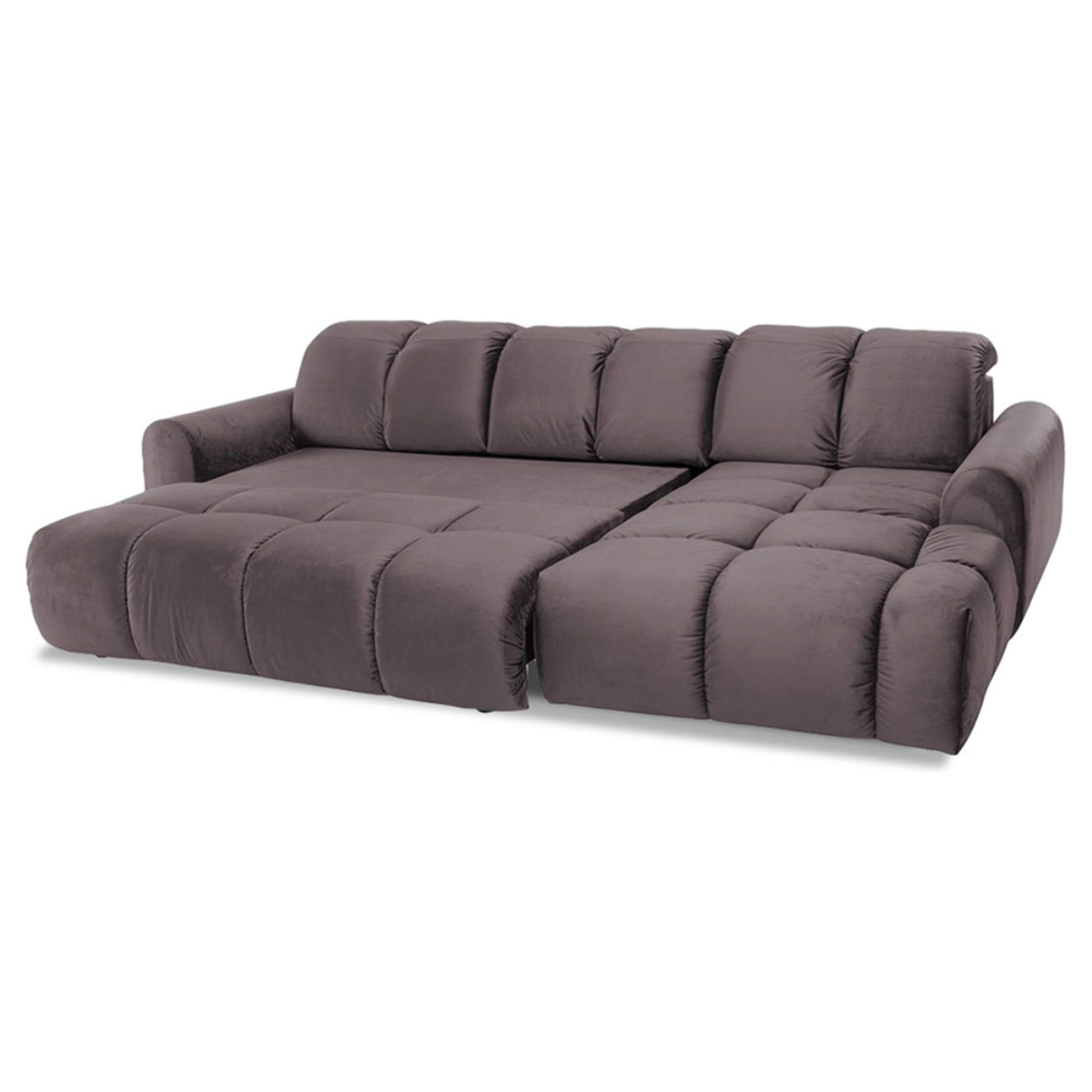 Canapé d'Angle Droit Convertible Velours Anacapri, 3 Places, Couchage Intégré, Coffre de Rangement, Repose-têtes Ajustables