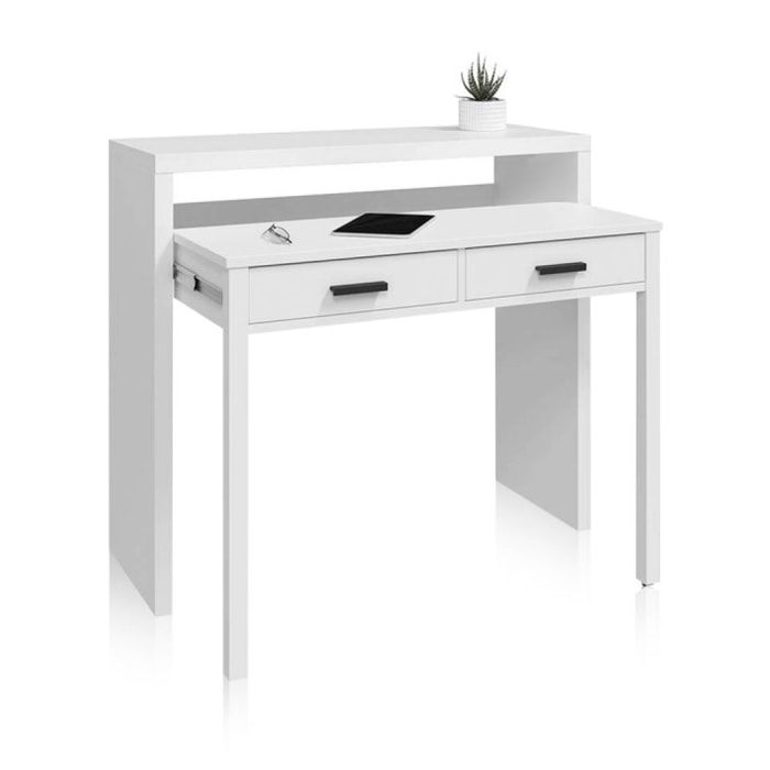 Mesa de escritorio extensible Zira Blanco Artik (Blanco Mate) - Negro