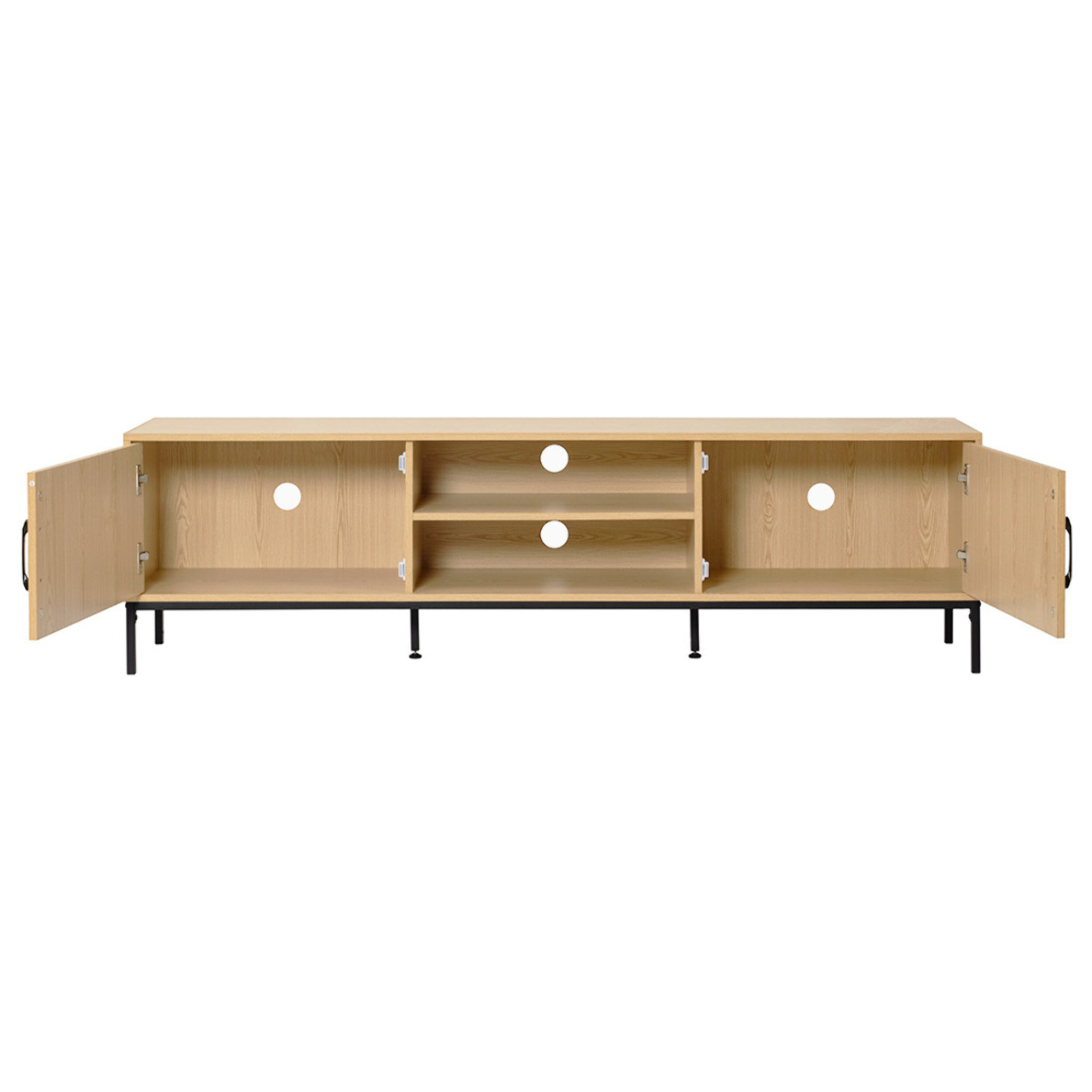 Nagato - meuble tv - cannage et effet bois - 2 portes et 2 niches -180 cm - Bois / Noir