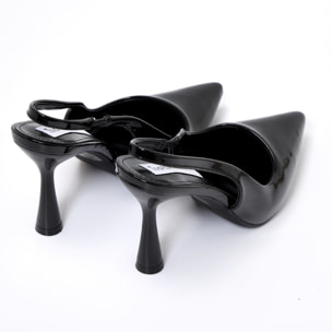 Dècolletè slingback in simil pelle verniciata con tacco a rocchetto tondo