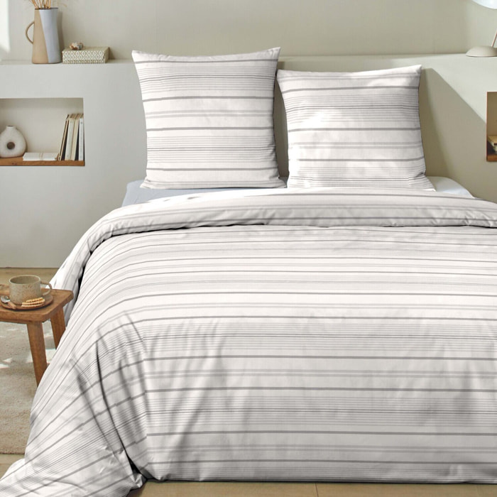Parure housse de couette coton gris perle
