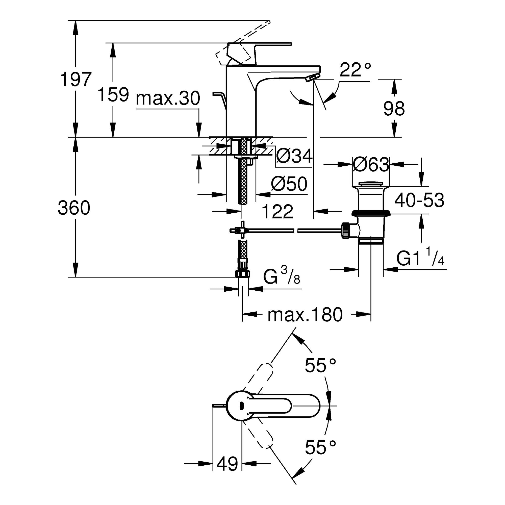 GROHE Get Mitigeur monocommande Lavabo Taille M Chromé