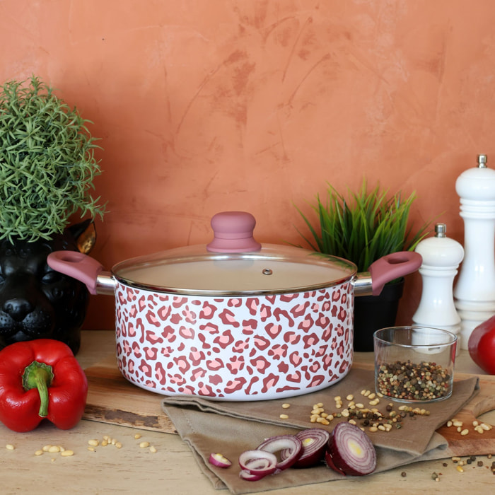 Faitout aluminium recyclé 24cm léopard rose - tous feux  LEOPARD