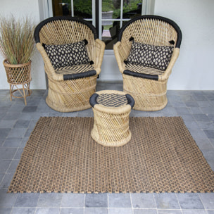Tapis en osier naturel et noir 100x150cm PHIPHI