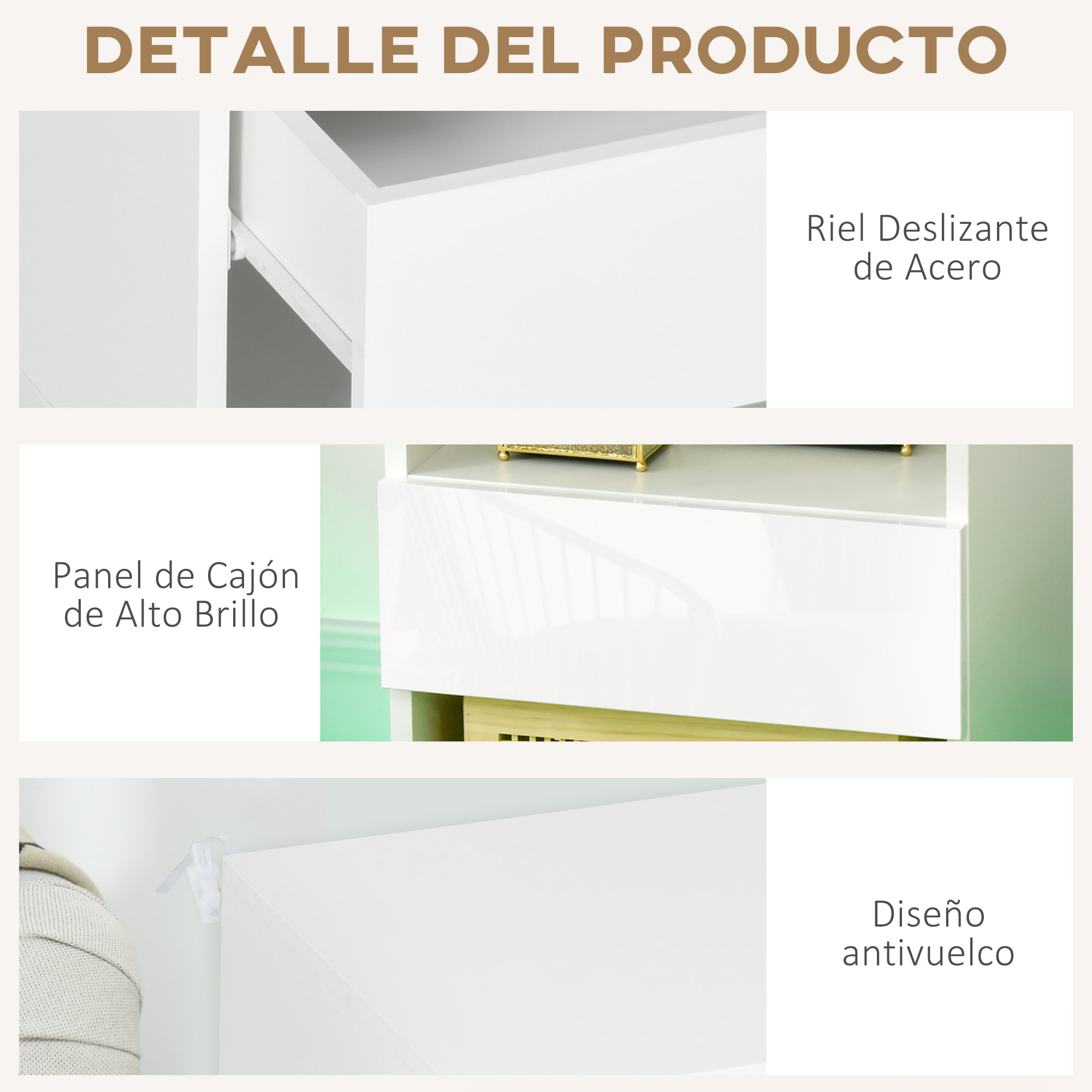 Mesita de Noche Moderna con Luz LED Mesilla de Noche con Mando a Distancia Cajón de Alto Brillo y 2 Estantes para Salón Dormitorio 40x40x55 cm Blanco